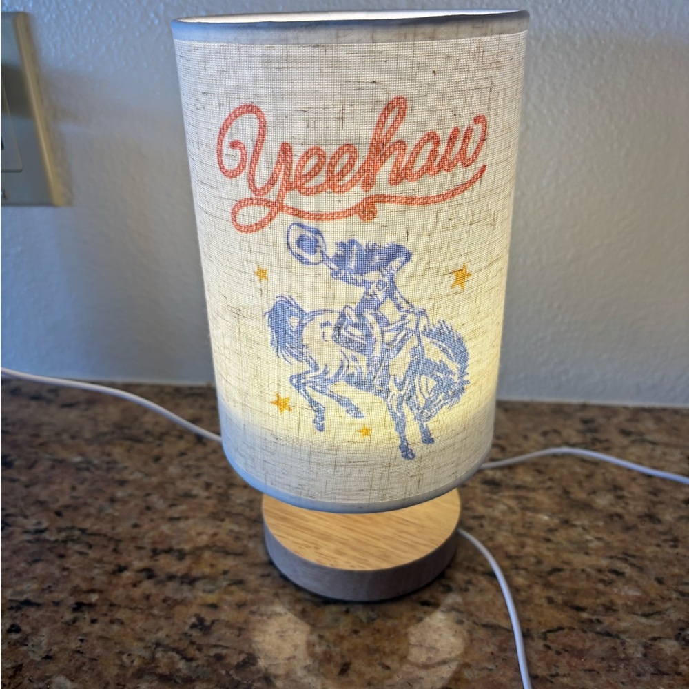 Western Cowboy Table Lamp - Cream and Blue